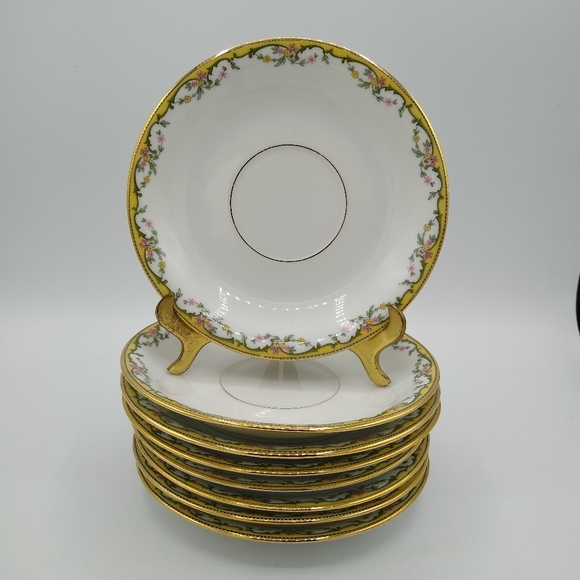 Vignaud Limoges Meuse 24k Gold Trim Floral Tea Saucers Set 8 Antique Vintage - Picture 13 of 13